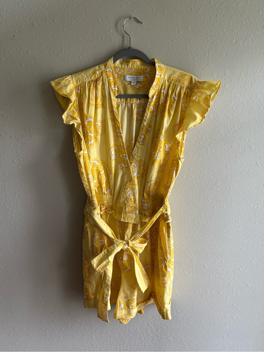 Derek Lam Yellow Floral Print Wrap Romper